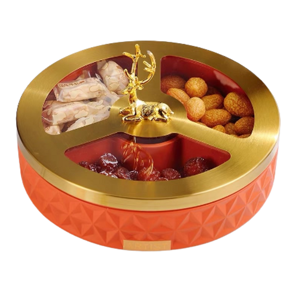 Khay đựng bánh mứt kẹo cao cấp hình hươu hiện đại - 4 ngăn thời trang, trang trí nhà ngày Tết, bảo quản đồ ngọt sạch sẽ