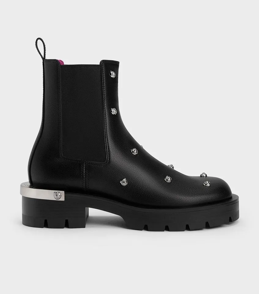 Bốt Charles & Keith Lotso Studded Chelsea Boots CK1-90900113 Black, 39