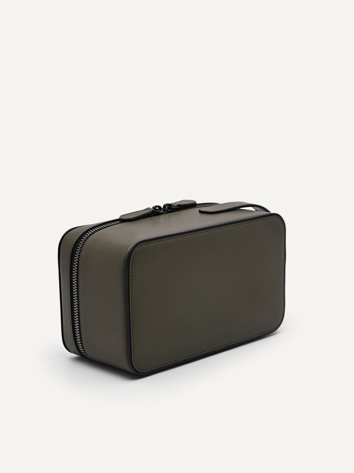 Mens Toiletry Bag with Zipper PU Leather Case Organizer Portable Travel Dopp  Kit | eBay