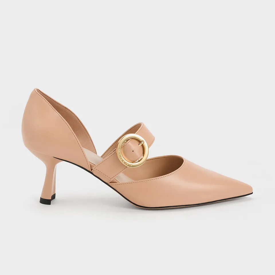 Giày cao gót Charles & Keith Buckled D'Orsay Pumps CK1-60580259 Nude, 35