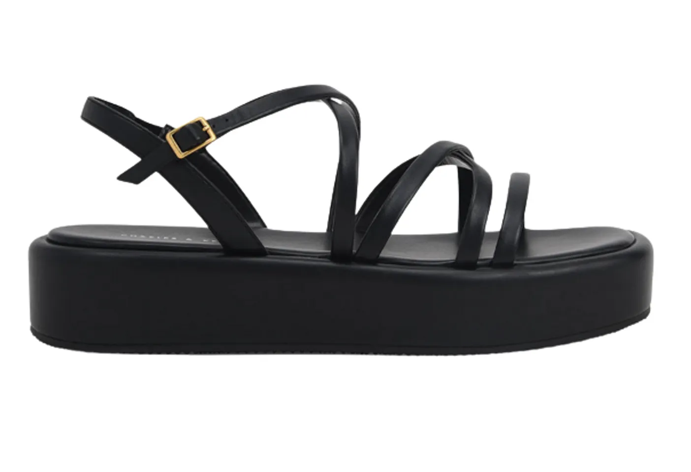 Dép sandal Charles & Keith Strappy Padded Flatforms CK1-80380069 Black, 35