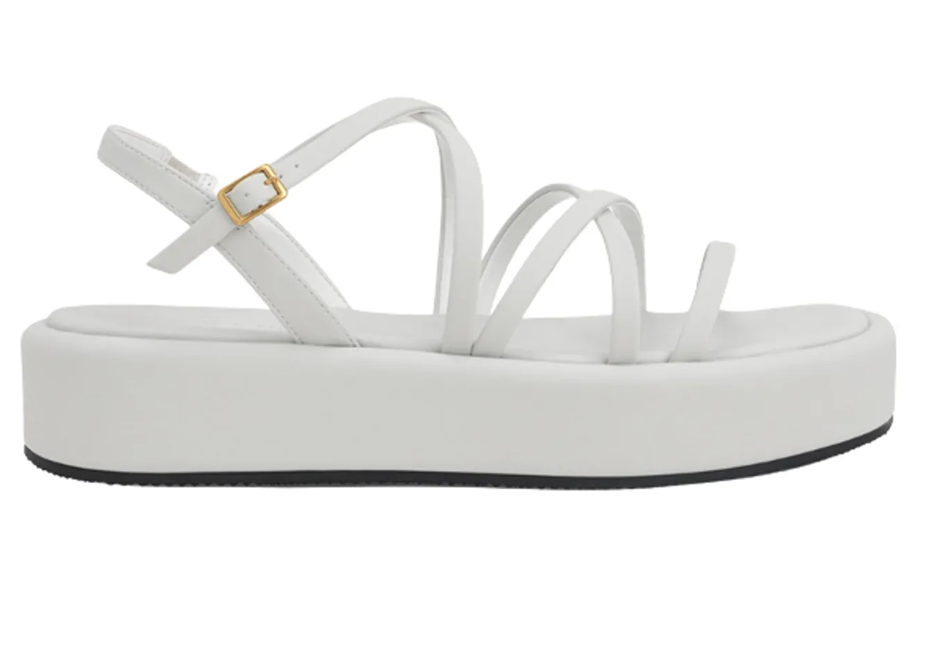 Dép sandal Charles & Keith Strappy Padded Flatforms CK1-80380069 White, 35