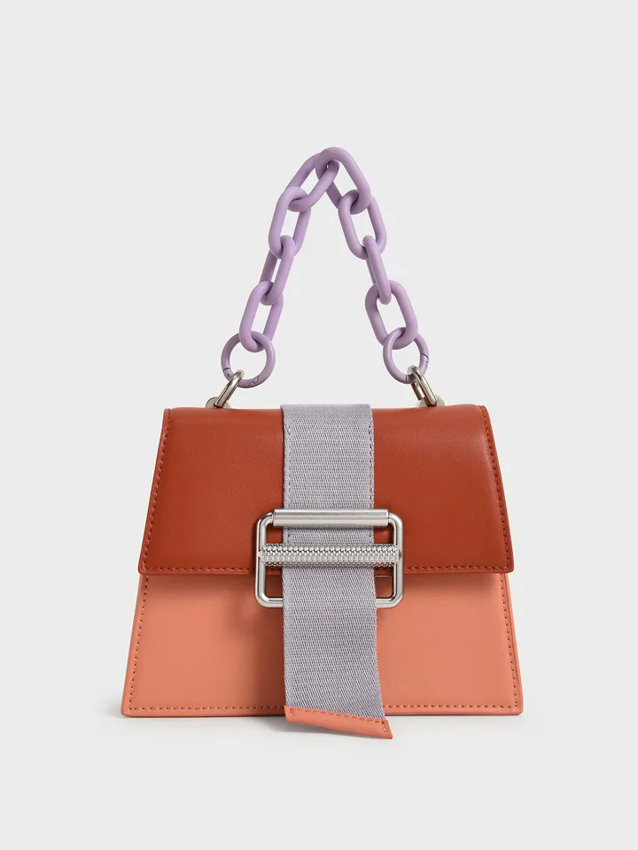 Túi Charles & Keith Wren Acrylic Chain-Handle Trapeze Bag CK2-50781715 Brick