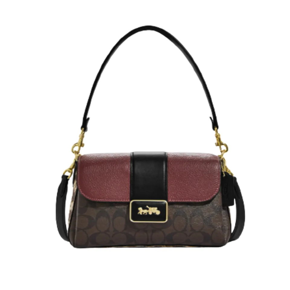 Túi Coach Grace Shoulder Bag In Signature Canvas CC066 Brown Black Multi