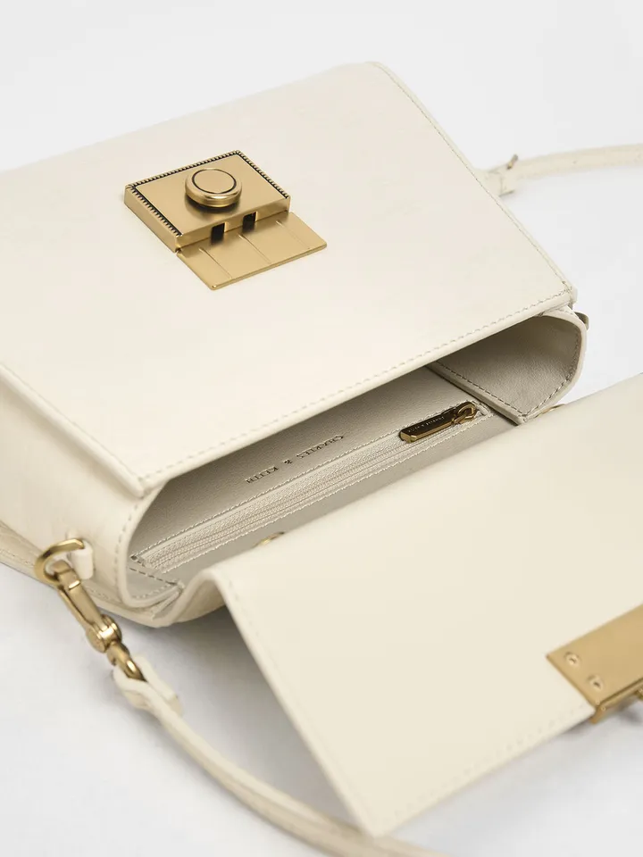 Beige Canvas Double Top Handle Structured Bag - CHARLES & KEITH ID