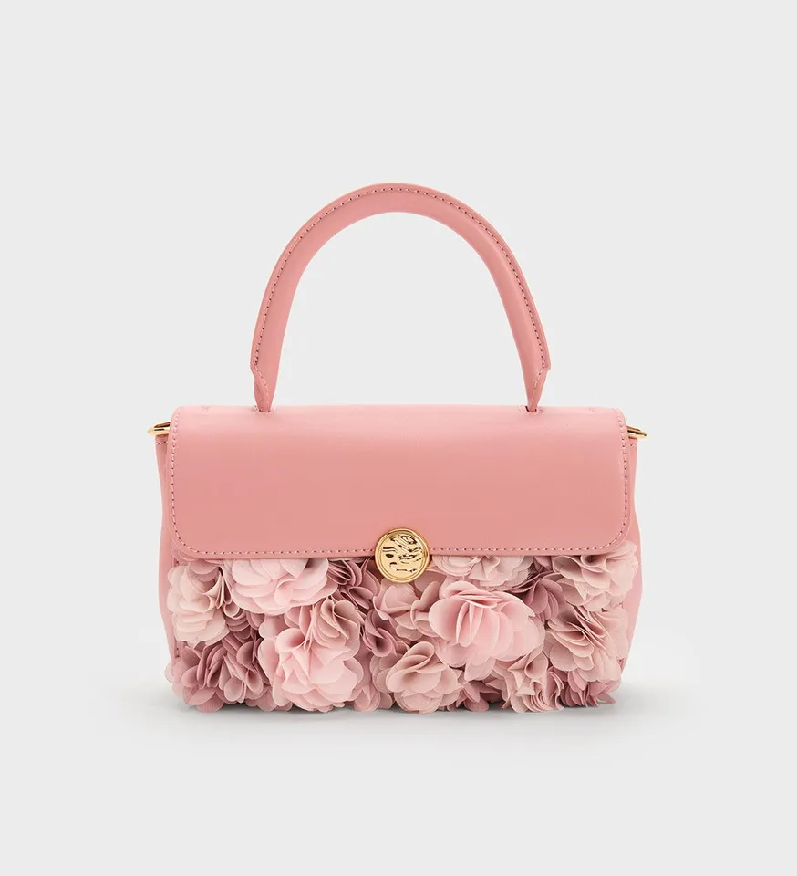 Túi xách Charles & Keith Floral Mesh Top Handle Bag CK2-50671505 Pink