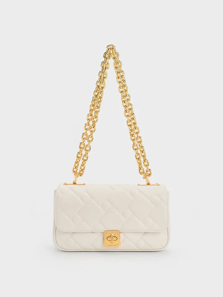 Túi Charles & Keith Tillie Quilted Chain Bag CK2-20782080 Cream