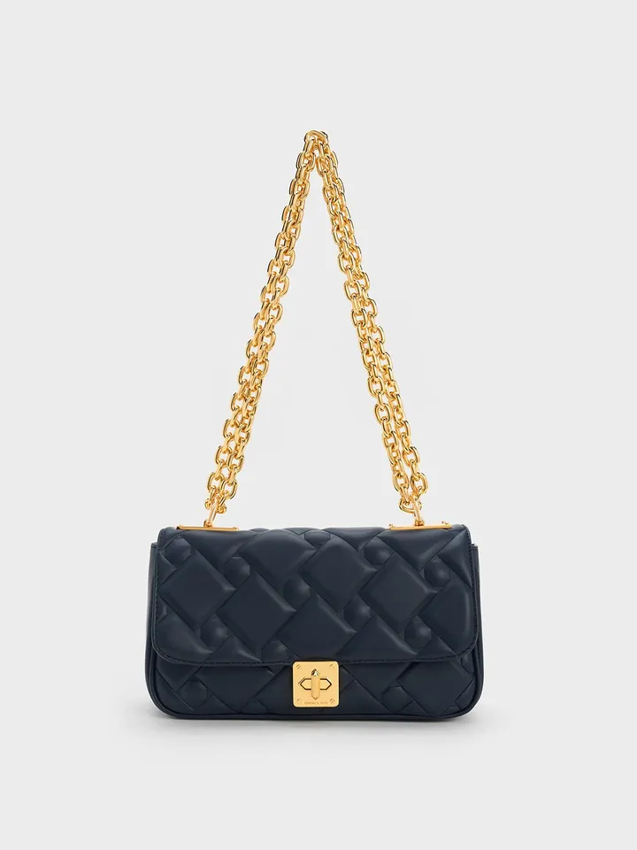 Túi Charles & Keith Tillie Quilted Chain Bag CK2-20782080 Navy