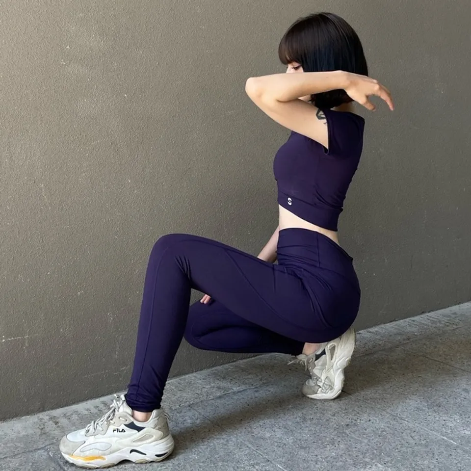 Bộ đồ tập gym nữ S40041-2 áo croptop phối quần legging cạp cao nâng mông, tôn dáng, S, Tím