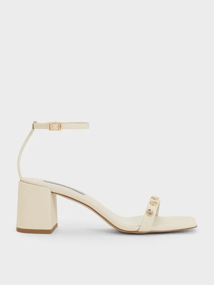 Sandals nữ cao gót Charles & Keith Ankle-Strap Heeled CK1-60050990 Chalk, 35