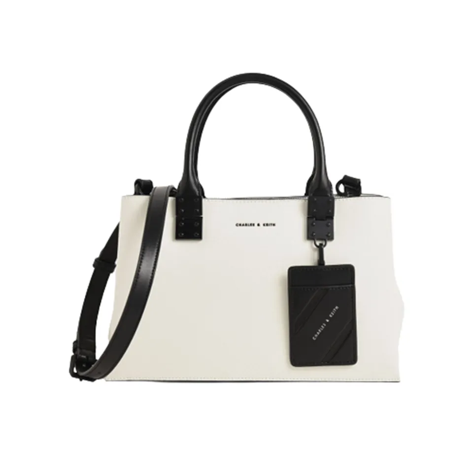 Túi xách Charles & Keith Double Top Handle Structured CK2-50671160 White màu trắng