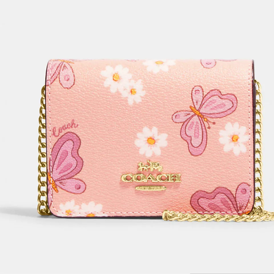 Túi xách Coach Mini Wallet On A Chain With Lovely Butterfly Print CH254 màu hồng