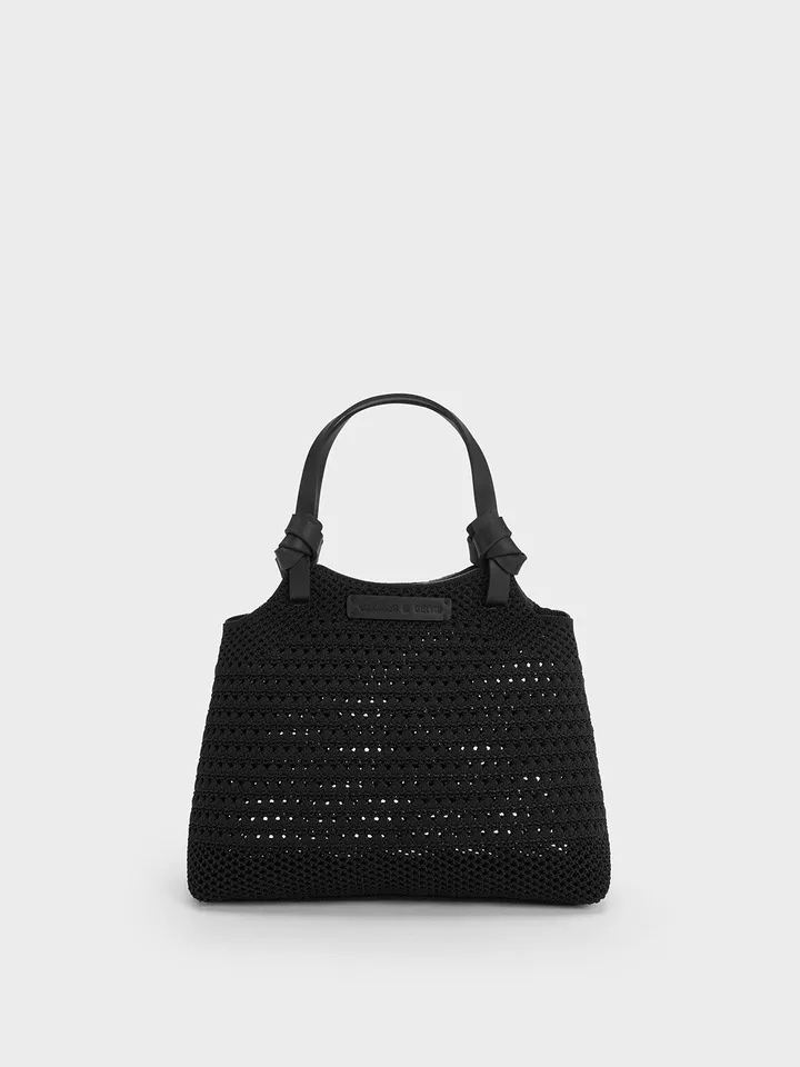Túi tote Charles & Keith Knotted Handle Knitted CK2-30782111 Black màu đen