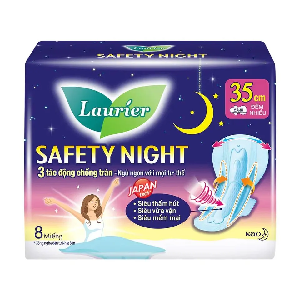 Băng Vệ Sinh Laurier Safety Night Ban Đêm, 8 miếng, 35cm