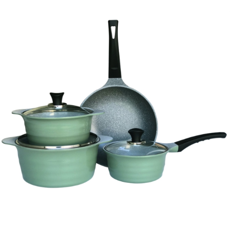 Bộ Nồi Vân Đá 4 Món Ecoramic Sky Pot Không Từ Màu Xanh Mint - Dụng Cụ Bếp Sang Trọng, Chịu Nhiệt Tốt, Tiết Kiệm Điện