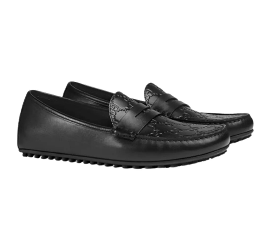 Giày lười nam Gucci Signature Driver 431063-CWD20-1000 màu đen, 7.5