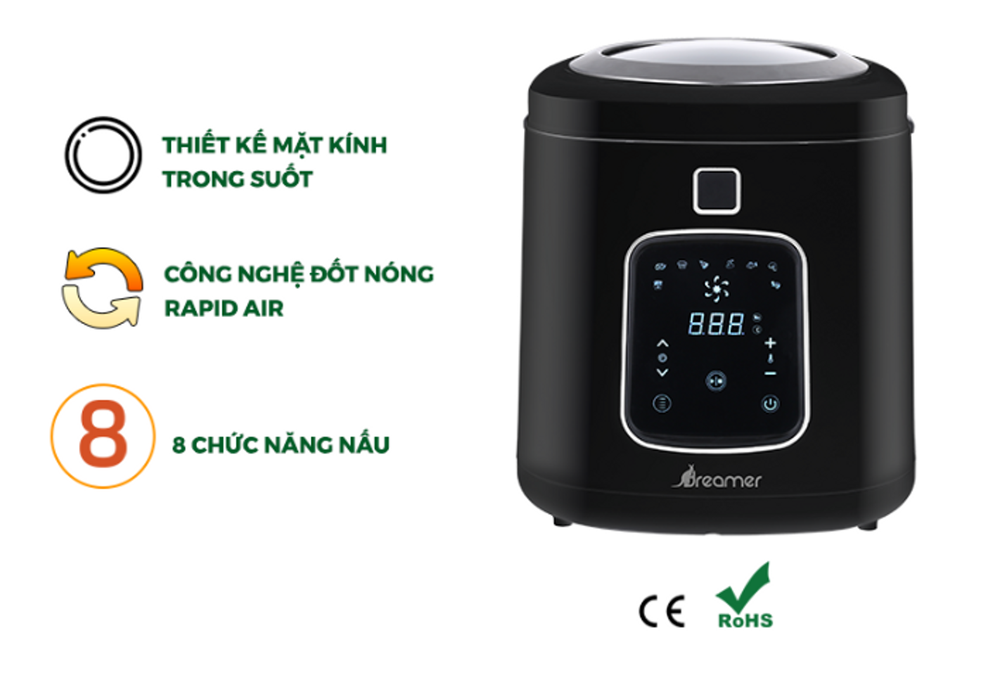 Nồi Chiên Không Dầu Dreamer DF-S40B 3.5L - 8 Chức Năng Nấu Thông Minh, Công Suất 1300W, Công Nghệ Rapid Air