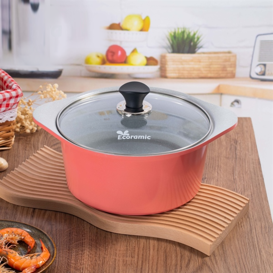 Nồi Vân Đá Ecoramic 5 Lớp Ceramic Đáy Từ Chống Dính, Kích Thước Tiện Lợi - Nấu Ăn Hằng Ngày, An Toàn Cho Sức Khỏe