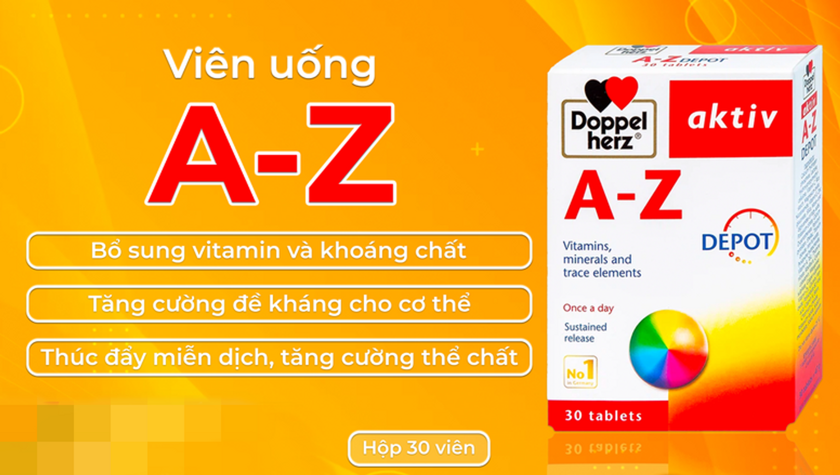 Viên Vitamin Tổng Hợp và Khoáng Chất Doppelherz Aktiv A-Z Depot - Cung Cấp 25 Vitamin Thiết Yếu Cho Trẻ Trên 10 Tuổi, Tăng Cường Đề Kháng