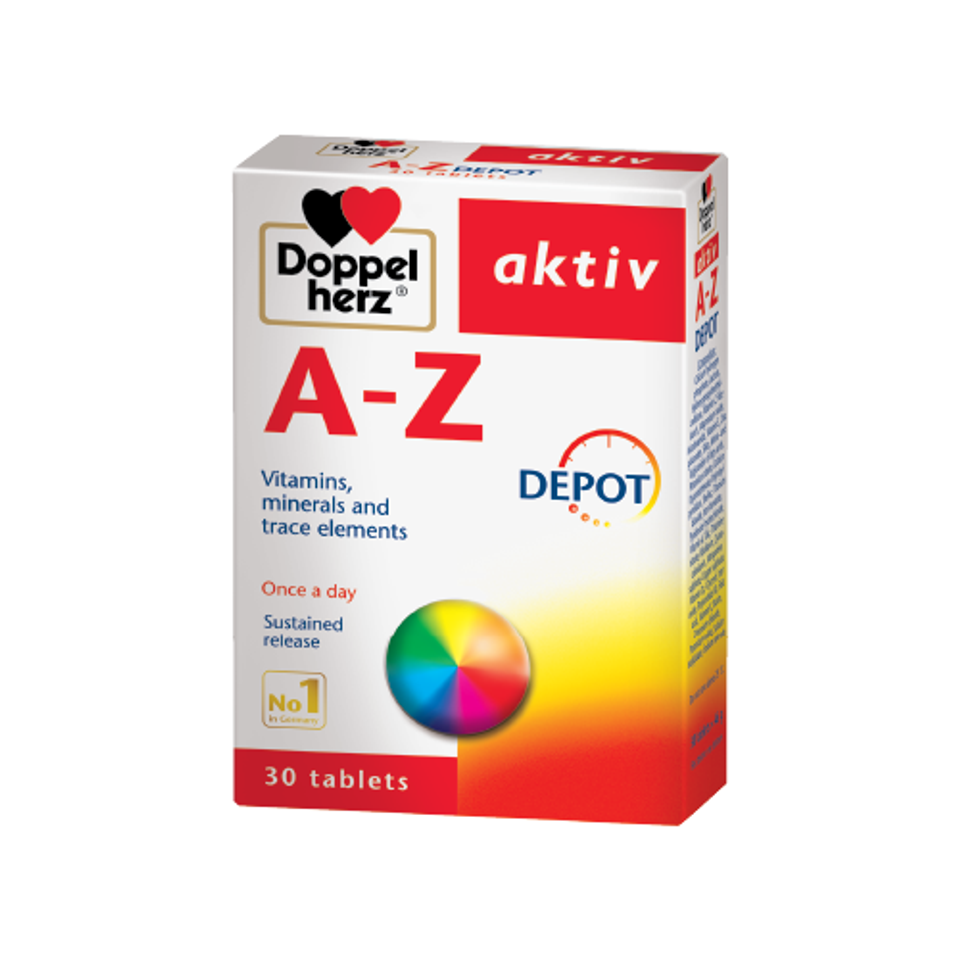 Viên Vitamin Tổng Hợp và Khoáng Chất Doppelherz Aktiv A-Z Depot - Cung Cấp 25 Vitamin Thiết Yếu Cho Trẻ Trên 10 Tuổi, Tăng Cường Đề Kháng