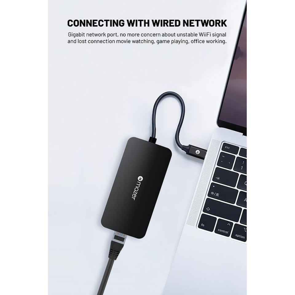 Hub Chuyển Đổi Đa Năng Mazer USB-C 6-in-1 M-UC2MULTI4060-BK - Kết Nối HDMI 4K, Ethernet, 3 USB-A, Sạc USB-C, Tiện Lợi Cho Mọi Thiết Bị
