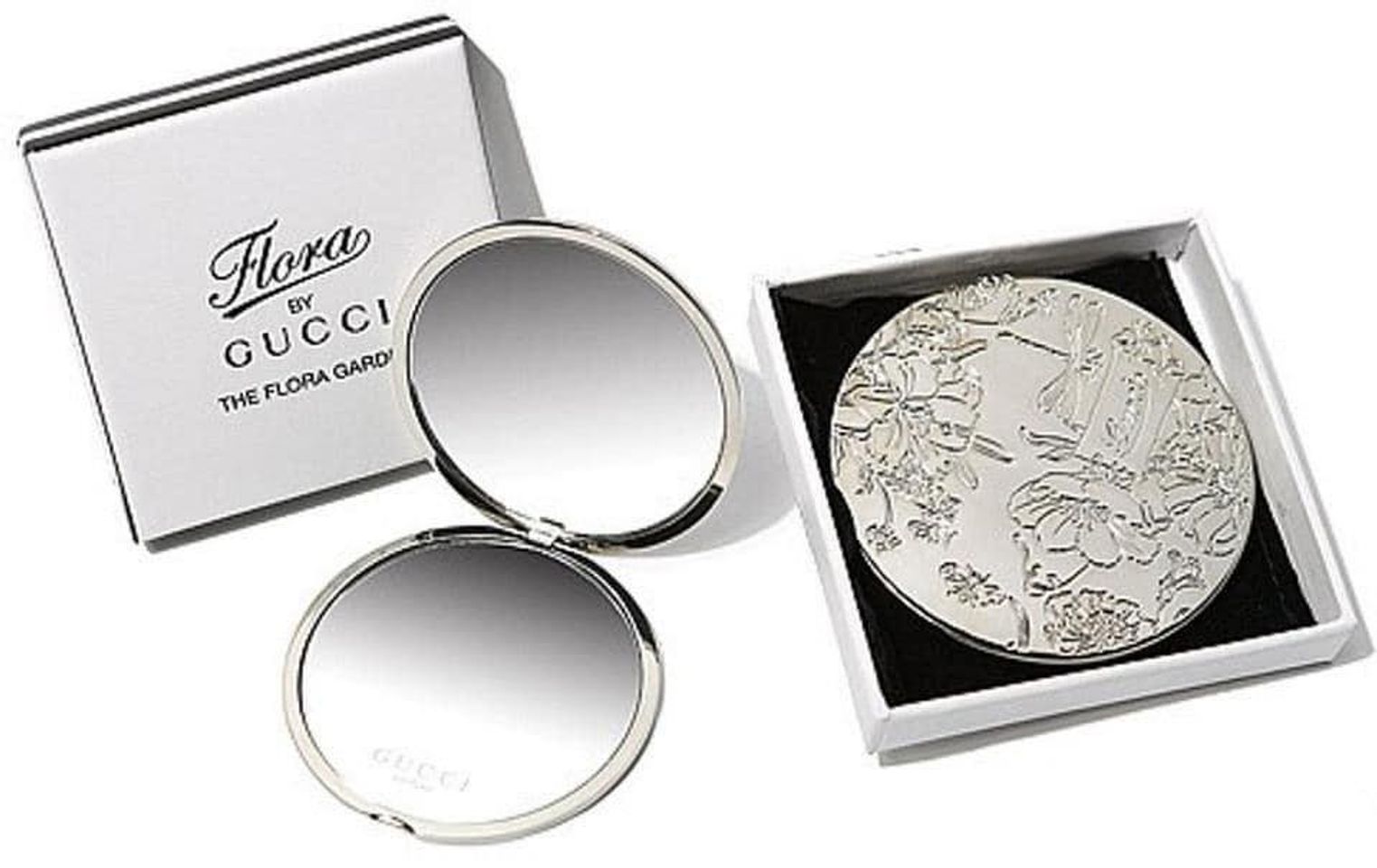 Gương trang điểm cầm tay Gucci Gardens Engraved Compact Gift Flora, Gold