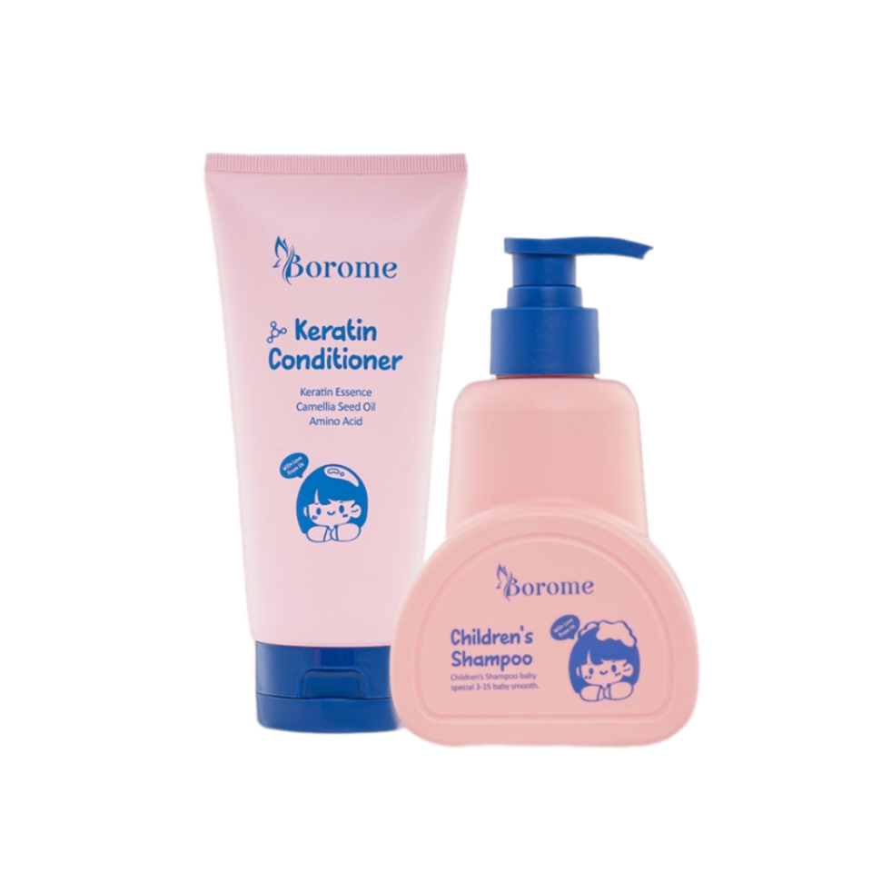Cặp Dầu Gội Xả Trẻ Em Borome Dịu Nhẹ - Chiết Xuất Thiên Nhiên 335ml & 180ml, Không Cay Mắt, An Toàn Cho Bé Từ 3 Đến 15 Tuổi