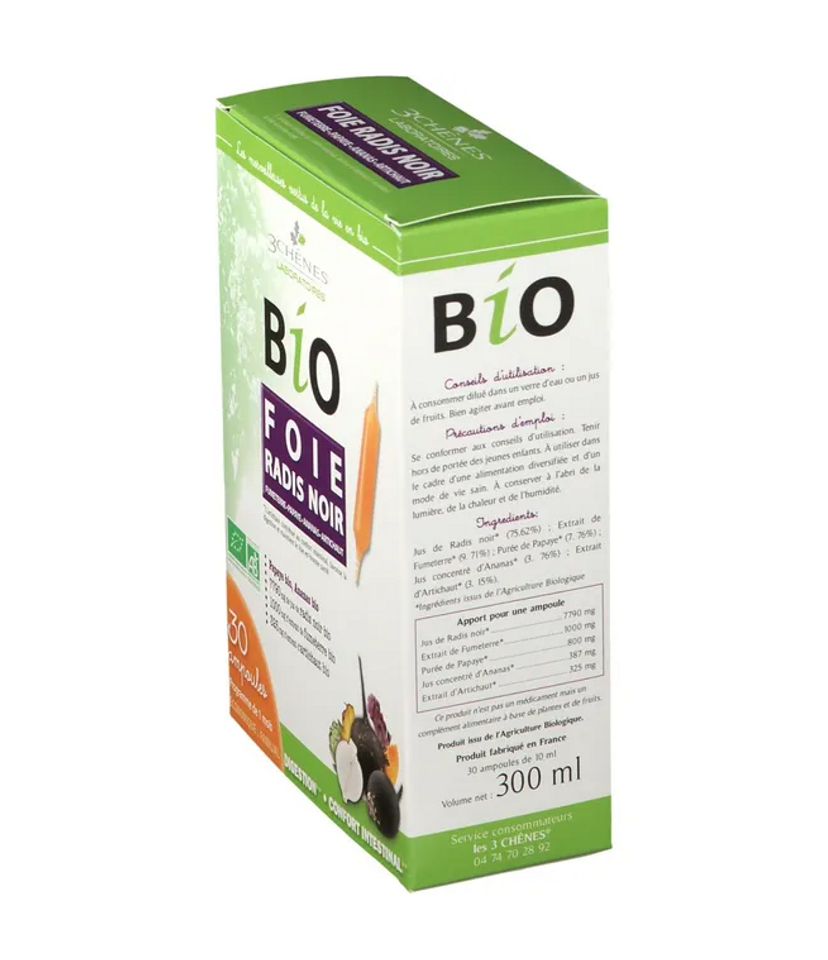 Bio Foie Radis Noir - Nước Thảo Mộc Hữu Cơ Hỗ Trợ Bổ Gan, Giải Độc Từ Củ Cải Đen, Hộp 30 Ống Hữu Hiệu cho Sức Khỏe