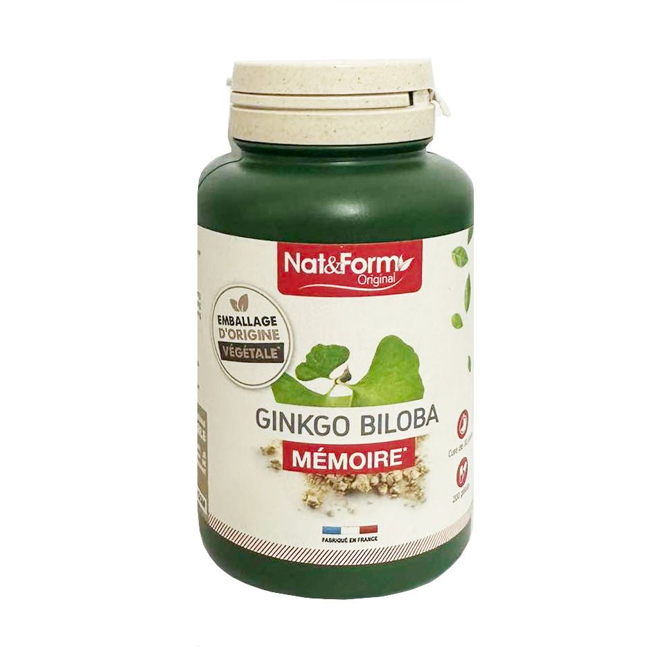 Viên uống bổ não Ginkgo Biloba Memoire Nat & Form - Hỗ trợ tăng cường trí nhớ, tuần hoàn não, giảm căng thẳng - Lọ 200 viên hữu cơ