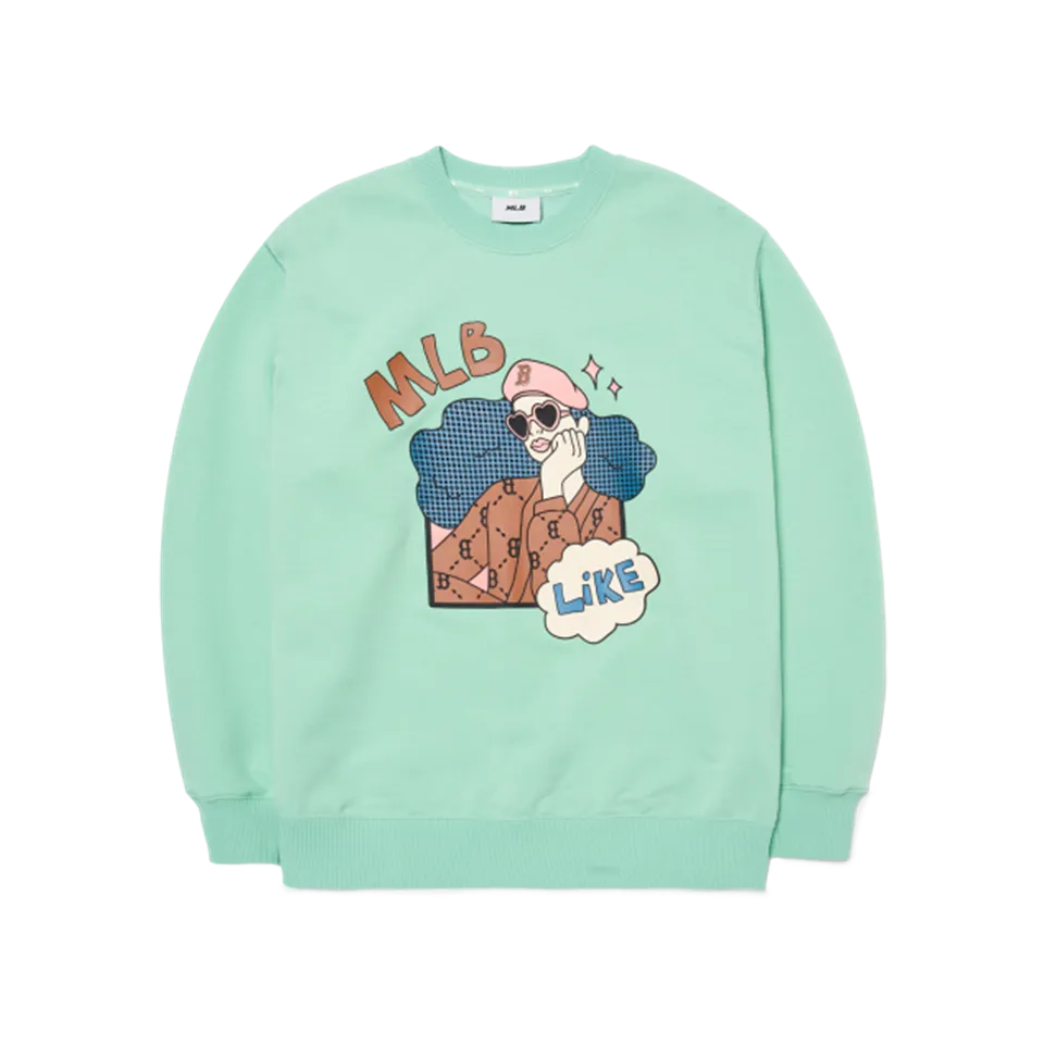 Áo sweater MLB Like Cartoon Boston Red Sox 3AMTL0224-43MTL màu xanh mint