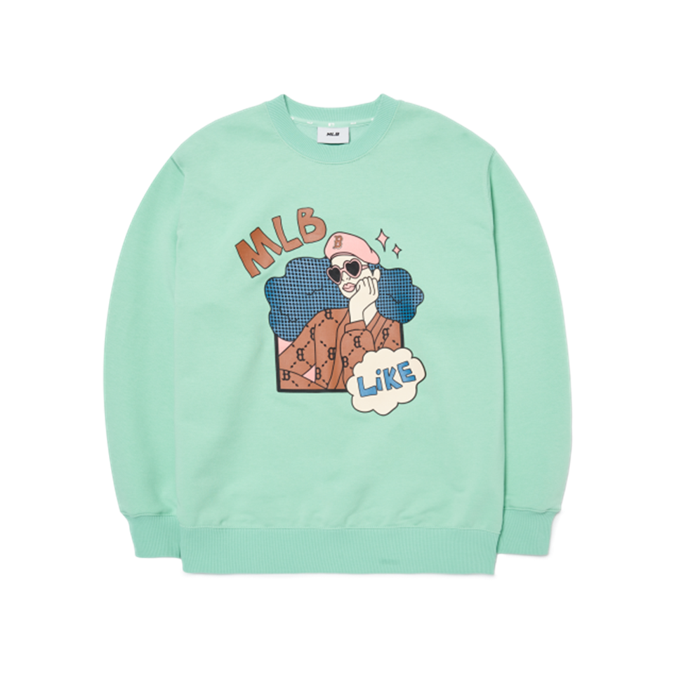 Áo sweater MLB Like Cartoon Boston Red Sox 3AMTL0224-43MTL màu xanh mint