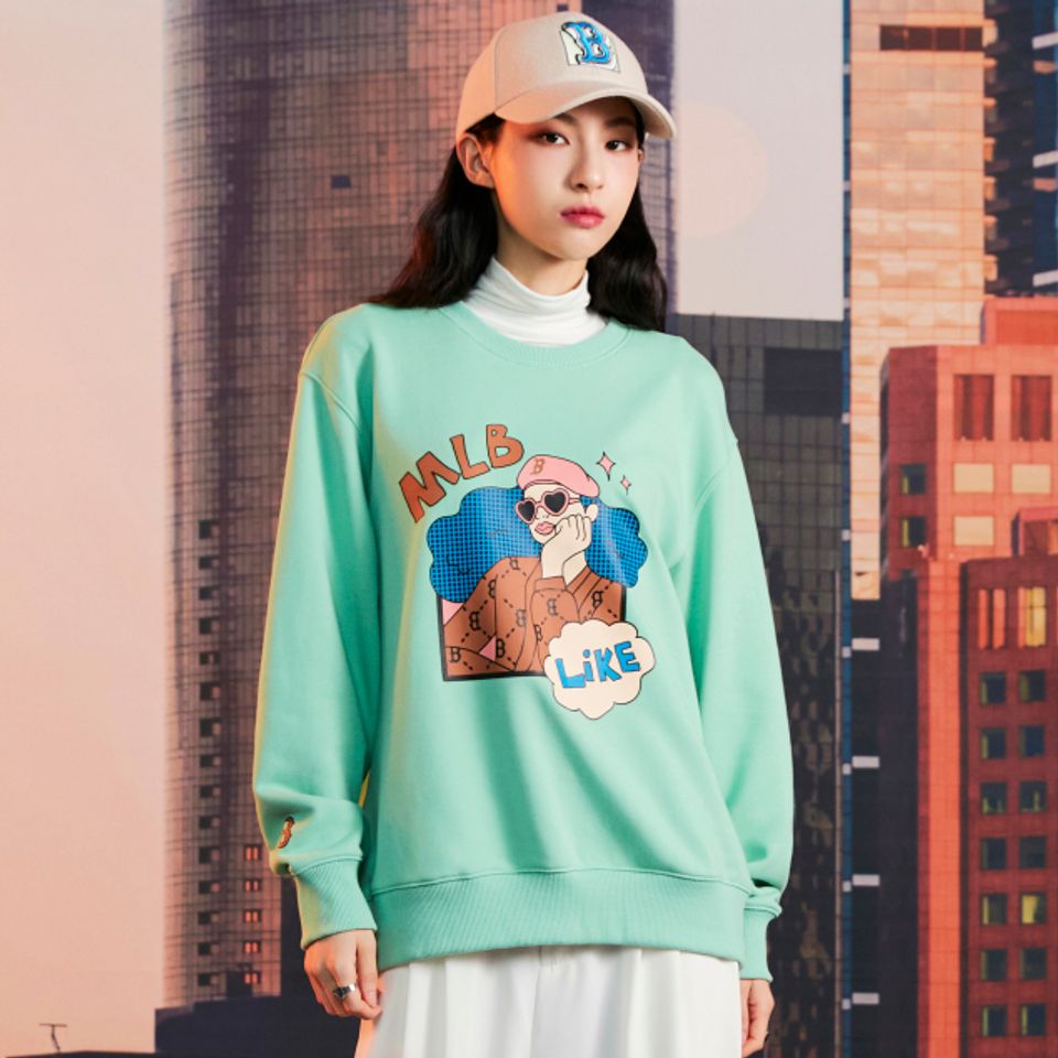 Áo sweater MLB Like Cartoon Boston Red Sox 3AMTL0224-43MTL màu xanh mint
