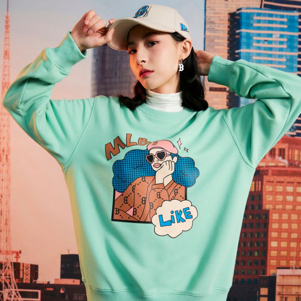 Áo sweater MLB Like Cartoon Boston Red Sox 3AMTL0224-43MTL màu xanh mint