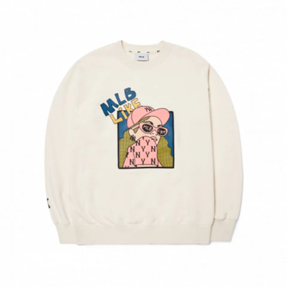 Áo sweater MLB Like Cartoon New York Yankees 3AMTL0224-50CRS màu trắng kem