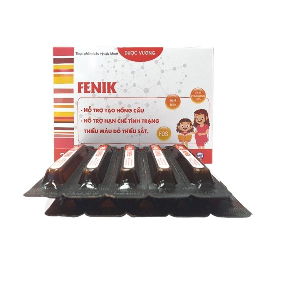 Sắt Dạng Nước Fenik Dược Vương - Hỗ Trợ Bổ Máu, Cung Cấp Sắt III, Acid Folic, Vitamin B6, B12 - Hộp 20 Ống 10ml