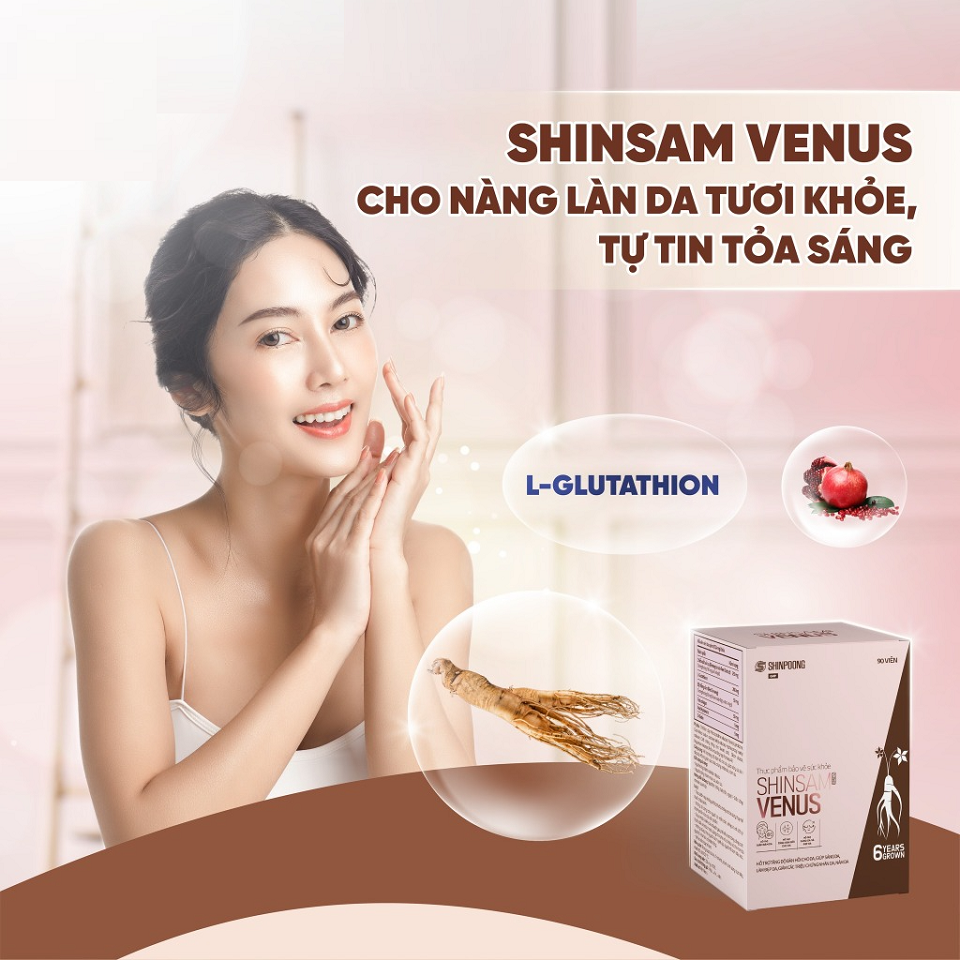Viên uống Shinsam Venus - Hỗ trợ làm sáng đẹp da với L-Glutathione, Collagen, Acid hyaluronic - Giải pháp cho làn da tươi trẻ và rạng rỡ