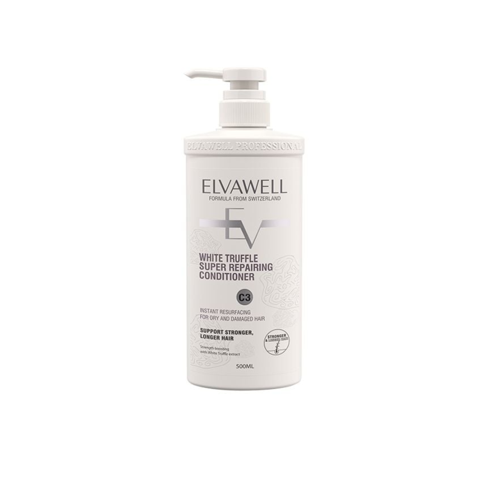 Dầu xả phục hồi tóc hư tổn Elvawell White Truffle Super Repair - 500ml Dưỡng ẩm, làm mềm, giảm gãy rụng, chăm sóc tóc hư tổn hiệu quả