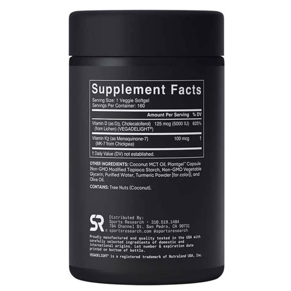 Viên Uống Bổ Sung Vitamin D3 + K2 Sports Research - Hỗ Trợ Xương Khớp Khỏe Mạnh, Tăng Cường Khả Năng Miễn Dịch, 160 Viên