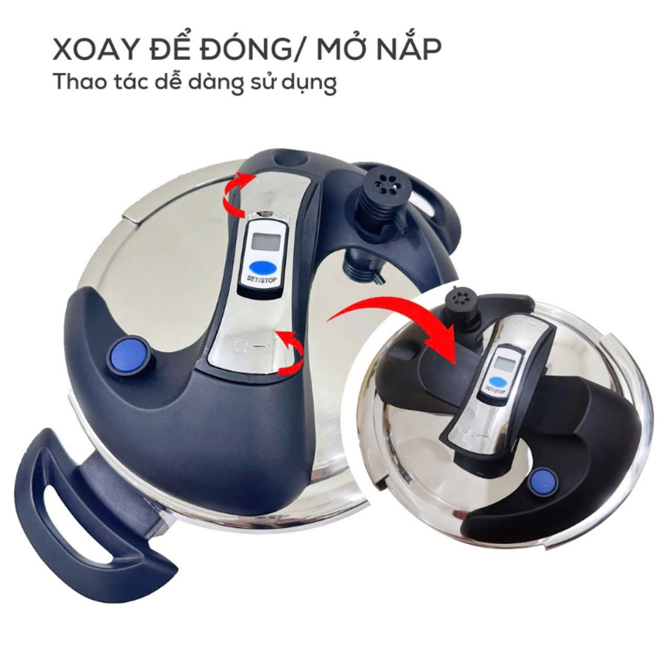 Nồi áp suất Inox 304 Van Kép 3 Cấp Seka SK5859 - Dung Tích 6 Lít, Sử Dụng Trên Mọi Loại Bếp, Giữ Được Hương Vị Tự Nhiên