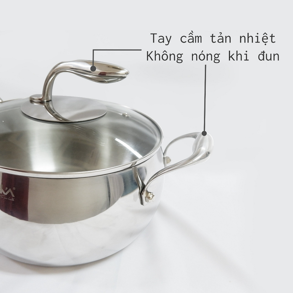 Nồi inox Seka SK6080 đáy 5 lớp 4L - Dùng cho mọi loại bếp, nấu ăn nhanh và đều nhiệt, thiết kế quả táo dễ thương
