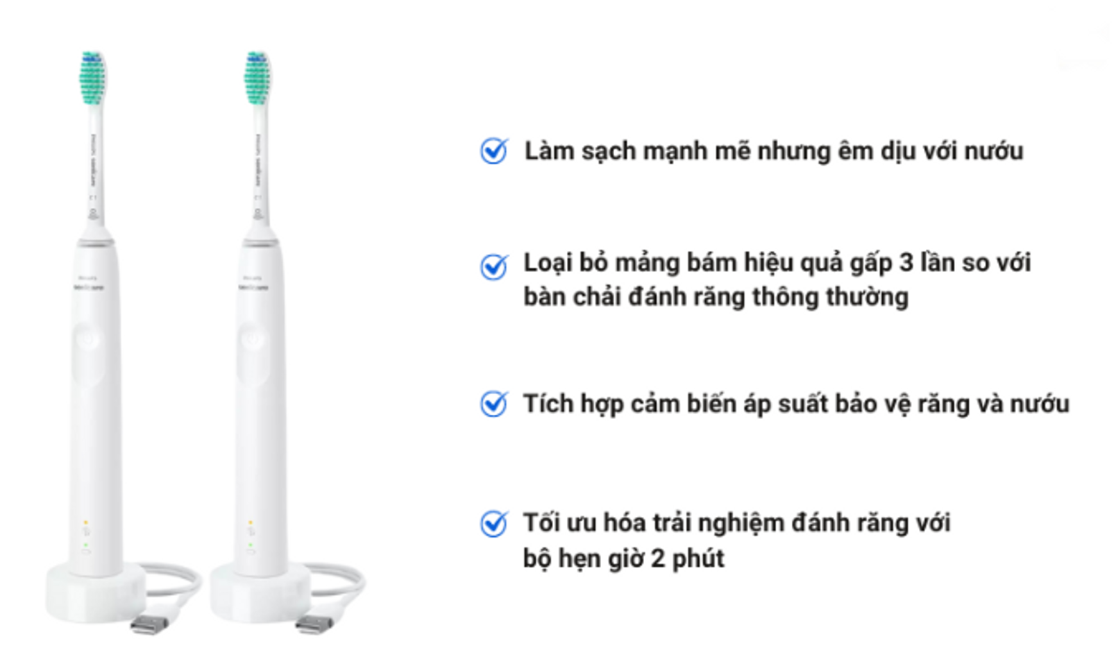 Bộ 2 Bàn Chải Đánh Răng Điện Philips HX3675/13 Series 3100 Màu Trắng - Công Nghệ Tiên Tiến, Làm Sạch Nhẹ Nhàng, Cảm Biến Áp Lực