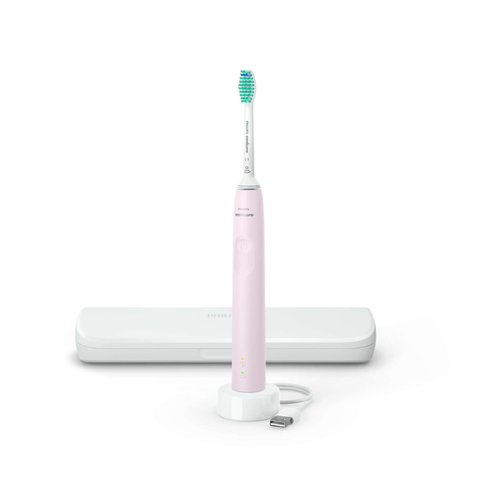Bàn chải đánh răng điện Philips Sonicare 3100 HX3673 - Công nghệ sóng âm, bảo vệ nướu, phù hợp với răng nhạy cảm, màu hồng, trắng, đen