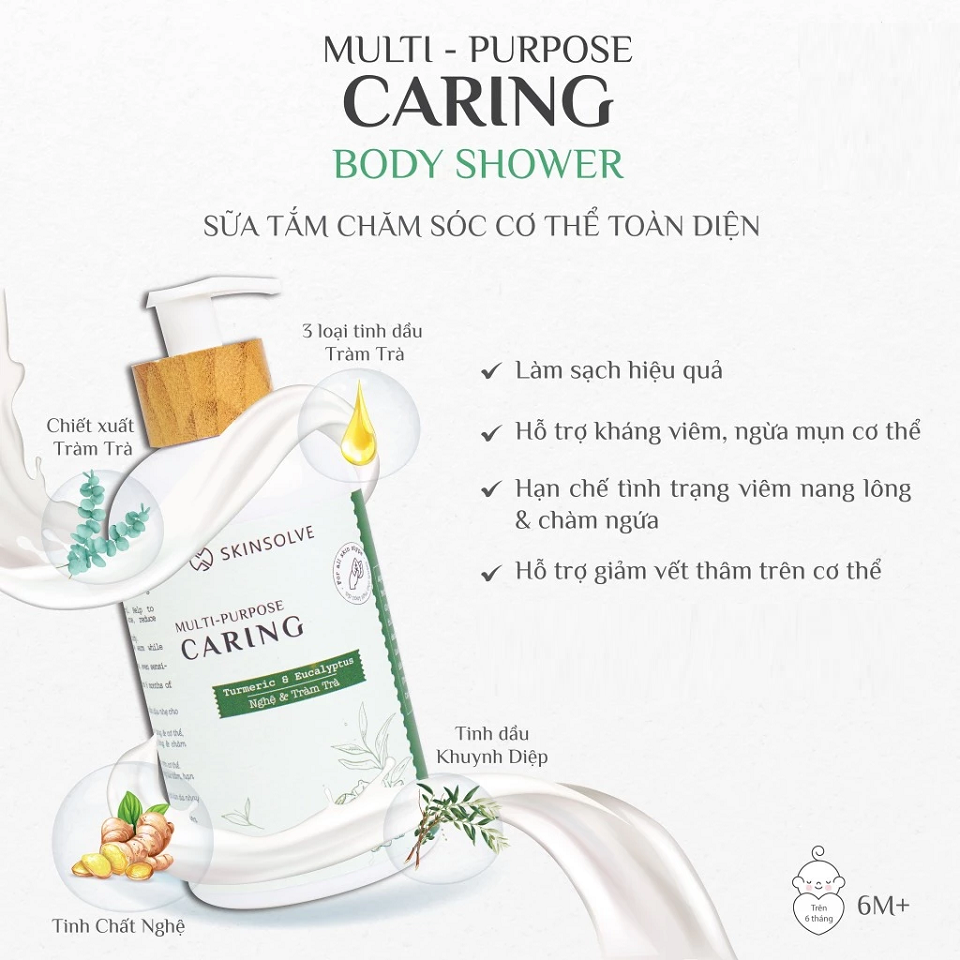 Sữa tắm Skinsolve Multi Purpose - Giúp làm sạch da, giảm ngứa và mụn, phù hợp cho mọi loại da, tinh dầu tự nhiên 300ml