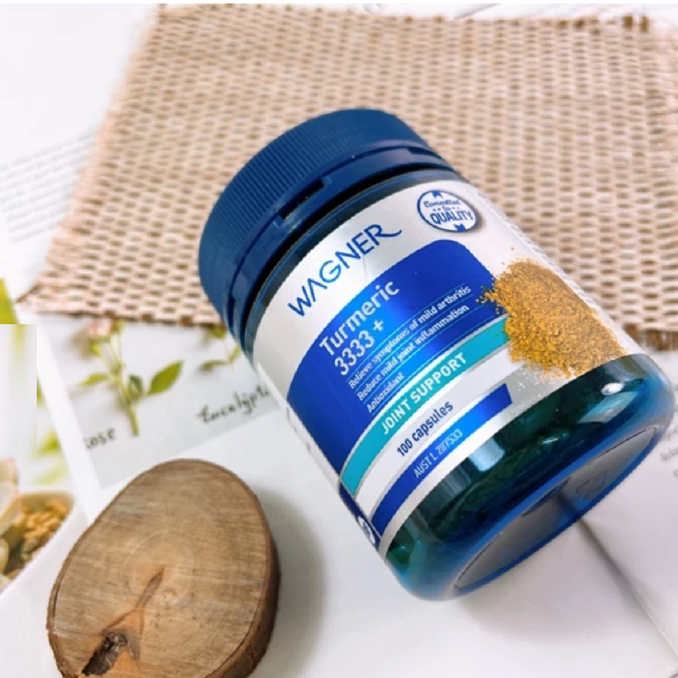 Viên uống nghệ Turmeric 3333+ Wagner - Hỗ trợ giảm đau xương khớp và viêm, chứa Vitamin C - Lọ 100 viên Bổ trợ xương khớp