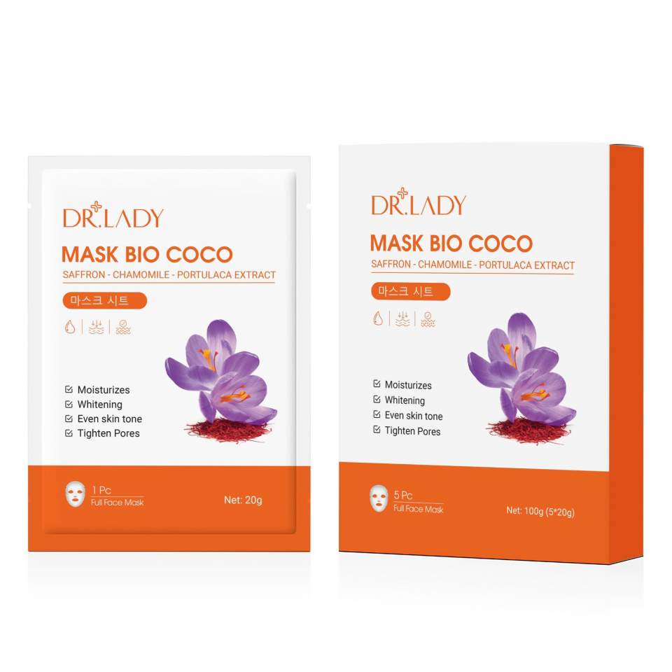 Mặt Nạ Dừa Dr.Lady Bio Coco - Cấp Ẩm Dưỡng Da, Giúp Da Mềm Mịn, Sáng Đều - Hộp 5 Miếng 20g