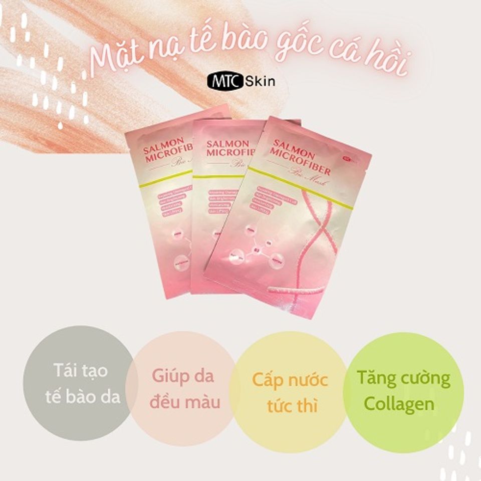 Mặt Nạ Tế Bào Gốc Salmon Microfiber MTC Skin - Phục Hồi & Dưỡng Da, Chống Lão Hóa, Cấp Nước, 10 Miếng