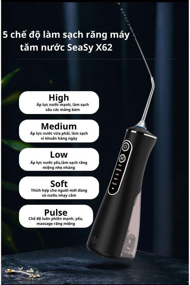 Máy Tăm Nước Cầm Tay SeaSy X62 - 5 Chế Độ Chăm Sóc Răng Miệng Hiện Đại, Thích Hợp Cho Người Niềng Răng và Trẻ Em