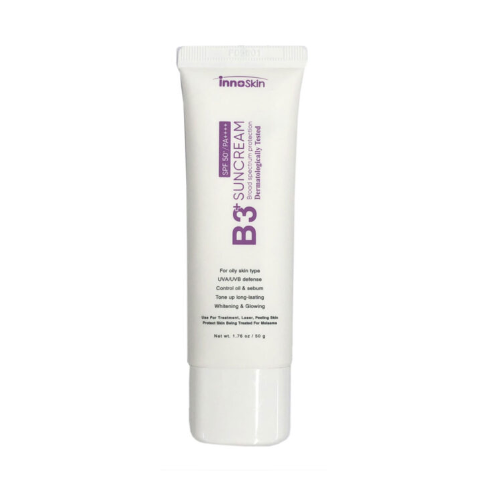 Kem Chống Nắng Innoskin B3 Suncream SPF50+ Màu Tím - Dành Cho Da Dầu Mụn, Kiểm Soát Dầu, Nâng Tông, Bảo Vệ Da Hàng Ngày