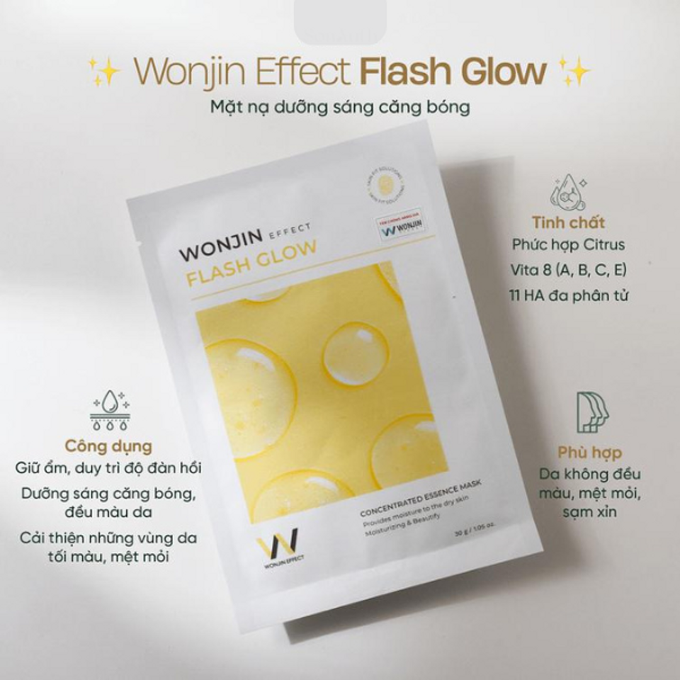 Mặt Nạ Dưỡng Sáng Da Wonjin Effect Flash Glow - Công Thức Giữ Ẩm, Trẻ Hóa Da Từ Chiết Xuất Thiên Nhiên, Phù Hợp Mọi Loại Da