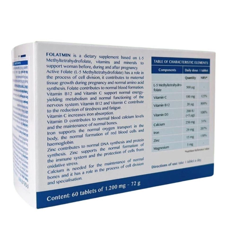Viên uống Folatmin 5-MTHF - Bổ sung Vitamin và Khoáng Chất Chuyên Biệt cho Phụ Nữ, Hỗ Trợ Mang Thai và Sức Khỏe Sinh Sản